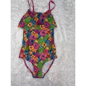 Liberty Valor Girls Sz. 10 One Piece Tropical Flower Design Swimsuit. Runs Large